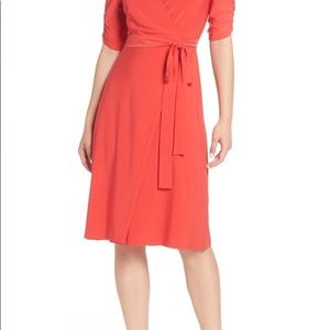 ELIZA J Ruched Sleeve Faux Wrap Dress- Size 4